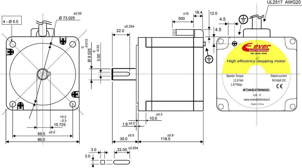 MT34HE47090M401 Motore passo passo NEMA 34 ibrido 2 fasi High Efficiency